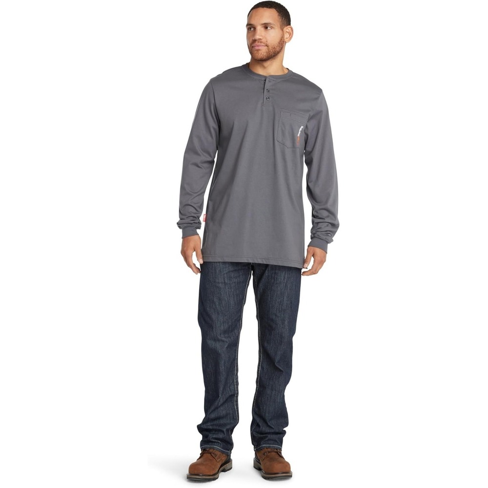 Timberland PRO Men's (L) Cotton Core Long Sleeve Henley with Pocket‎ Charcoal